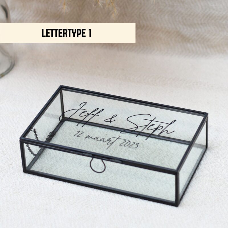 Ideefabriek jubileumcadeau huwelijkscadeaumemory box m zwart glazen box bedrukt gepersonaliseerd trouwen gastenboek enveloppenbox