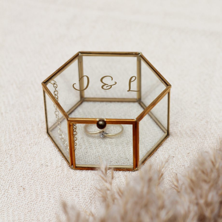 Ideefabriek ringbox glazen ringdoos bruiloft gepersonaliseerd initialen bruidspaar