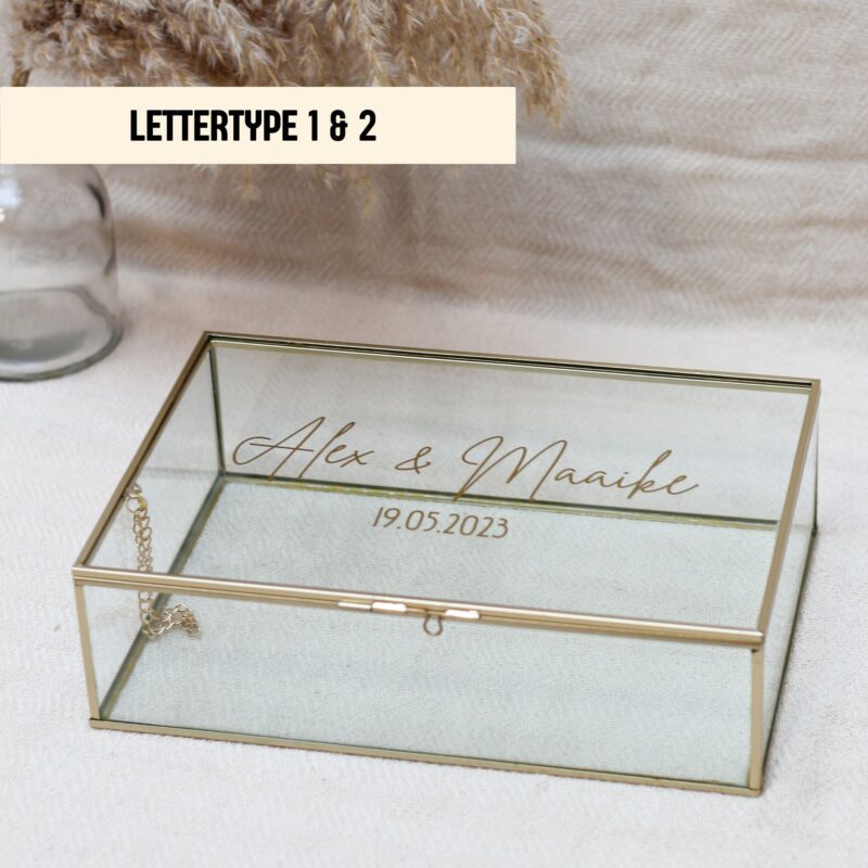 Ideefabriek memory box L goud glazen box bedrukt gepersonaliseerd trouwen gastenboek enveloppenbox huwelijk