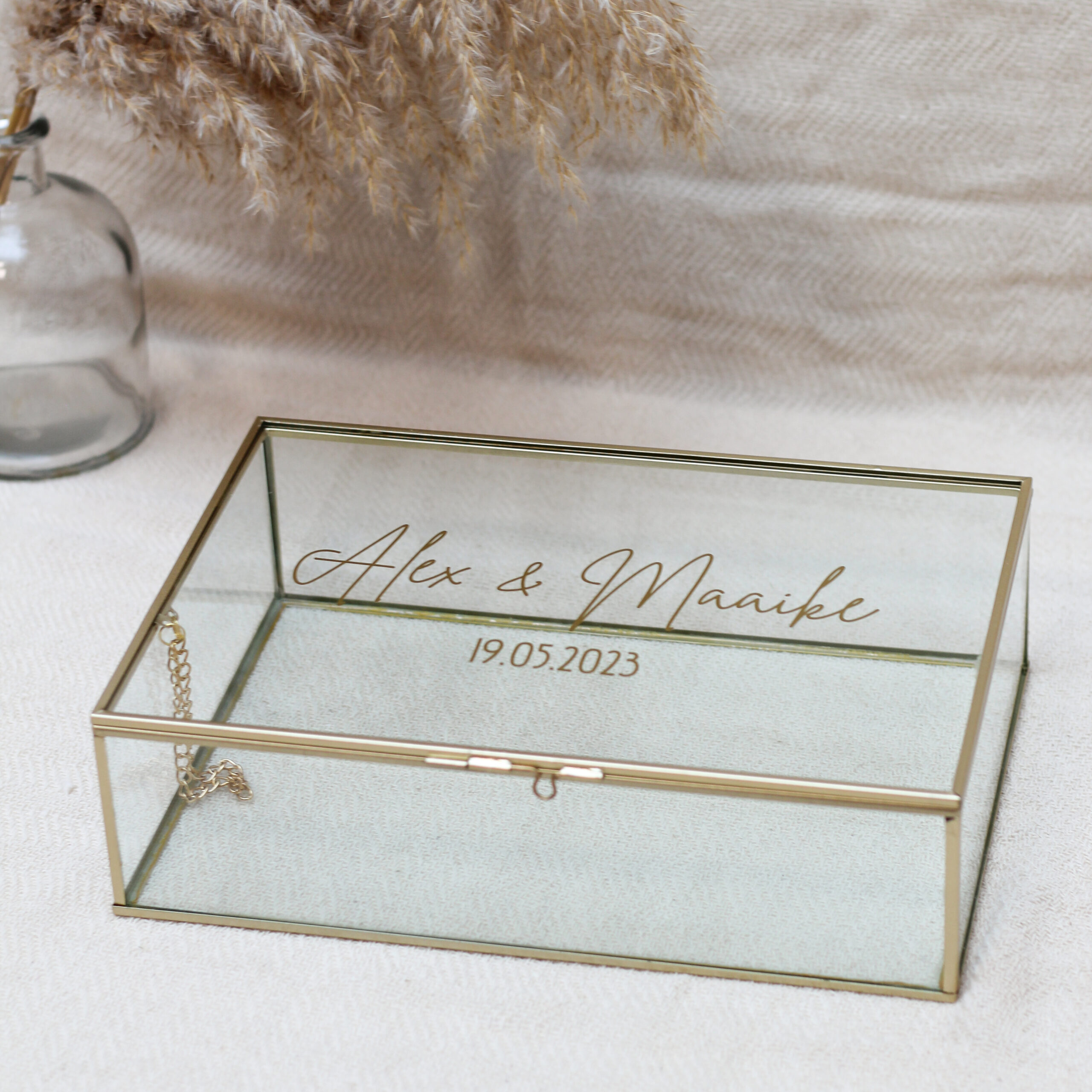 Ideefabriek memorybox L goud gouden box enveloppenbox bruiloft gepersonaliseerd bedrukt