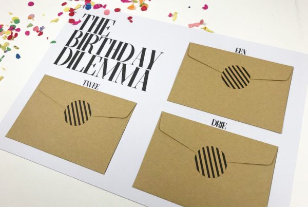 Printable Ideefabriek voorbeeld birthday dilemma cadeau tegoedbonnen diy