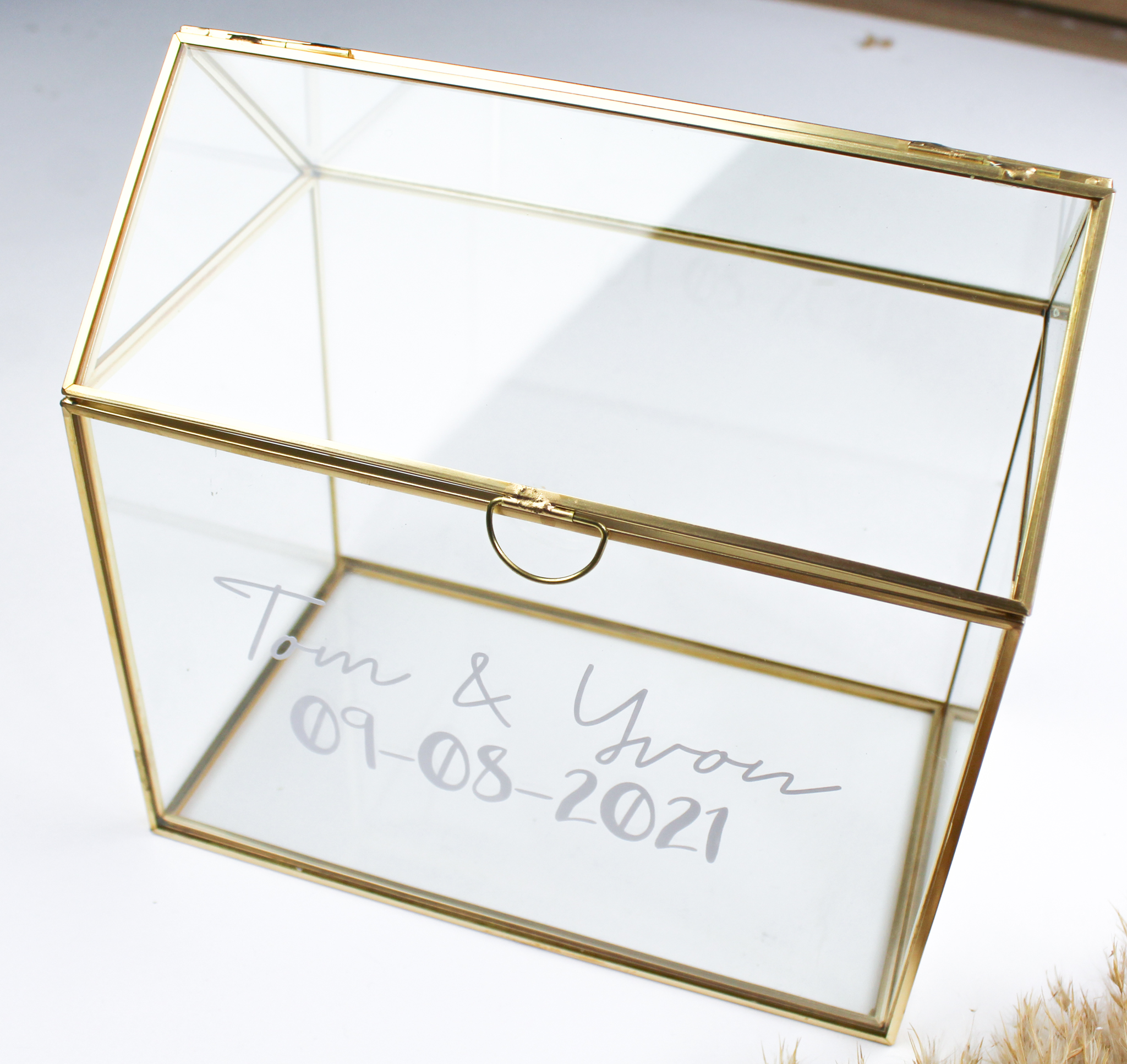 kaartenbox glazen huis ideefabriek enveloppenbox enveloppendoos glas goud