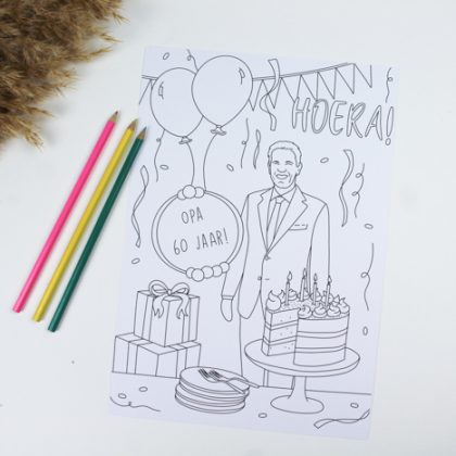 Gepersonaliseerde kleurplaat tekening printable ideefabriek verjaardag mijlpaal jubileum