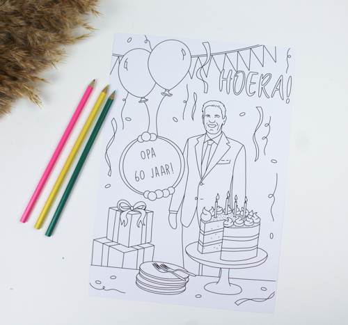 Gepersonaliseerde kleurplaat tekening printable ideefabriek verjaardag mijlpaal jubileum