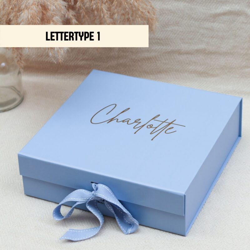 Ideefabriek cadeaubox l met strik blauw gepersonaliseerd bedrukt cadeau giftbox persoonlijk naam