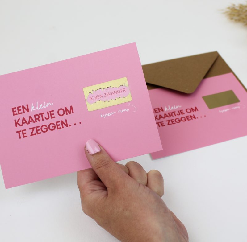 Kraskaart zwanger zwangerschapsaankondiging ik ben zwanger roze ideefabriek