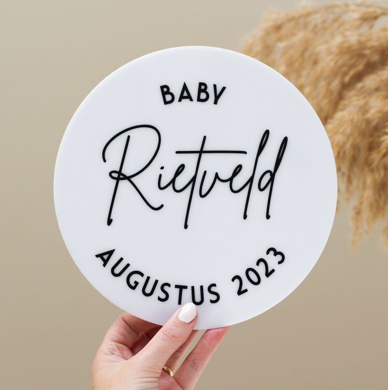 Acrylbord opaal zwangerschapsaankondiging Ideefabriek zwanger baby social media
