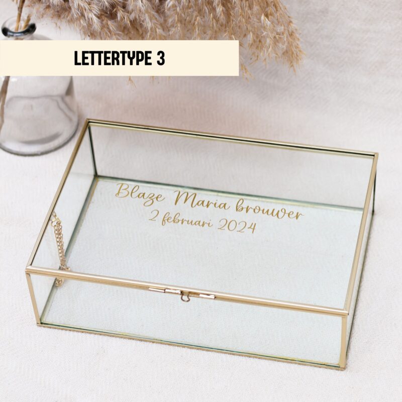 Memorybox L goud Ideefabriek gepersonaliseerde glazen box geboortebox geboortekist kraamcadeau