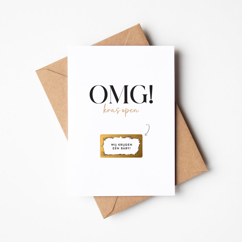 OMG - Kraskaart - A6 - open - Ideefabriek - zwangerschapsaankondiging met een kraskaart