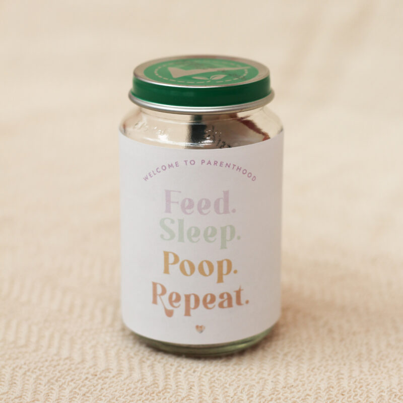 Printable Ideefabriek geld kraamcadeau feed sleep poop repeat PRINT