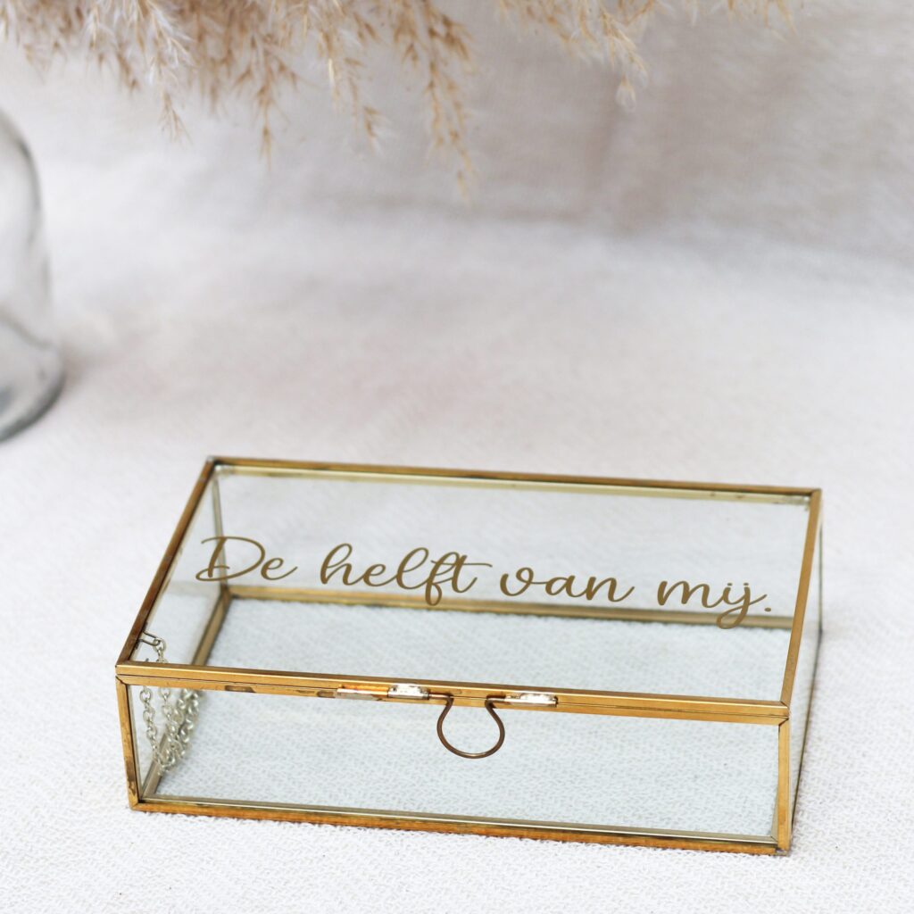 ideefabriek glazen box goud memory box gepersonaliseerde cadeau