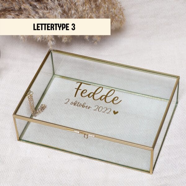 Ideefabriek memorybox L goud glazenbox geboortebox herinneringsbox kraamcadeau gepersonaliseerd bedrukt geboortedatum