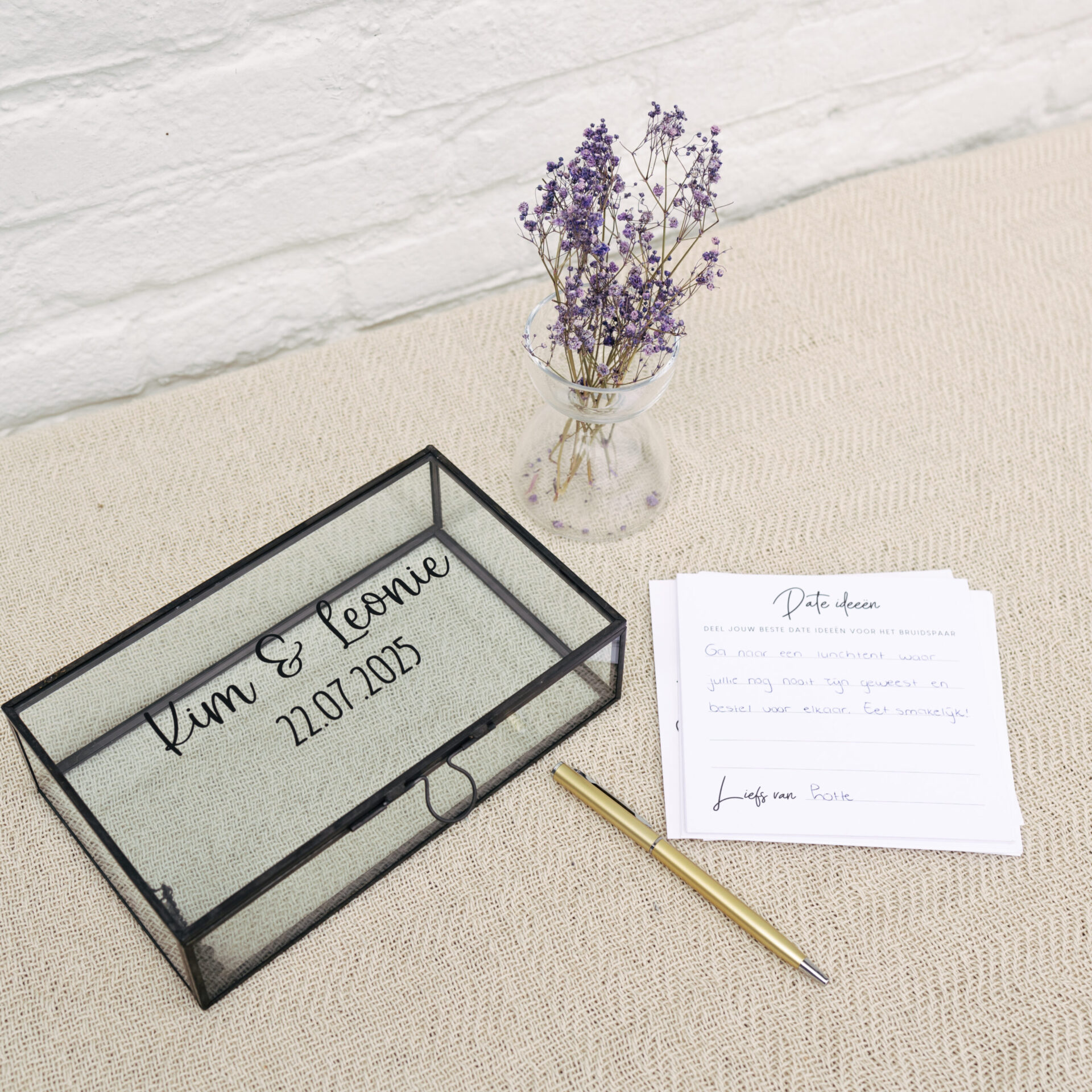 F1 glazen box zwart date ideeën bruiloft gastenboek gepersonaliseerd bruidspaar
