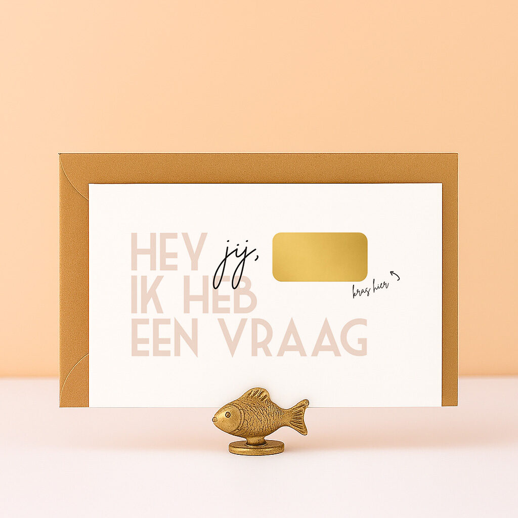 KR-1 Ideefabriek kraskaart ik heb een vraag zwangerschapsaankondiging trouwrollen vragen meter peter