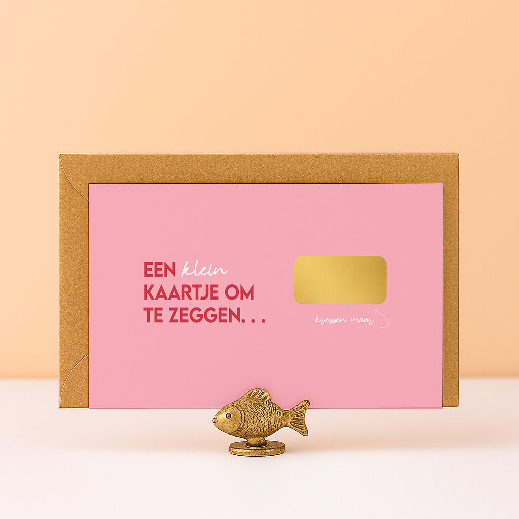KR-10 Ideefabriek kraskaart roze klein kaartje zwangerschapsaankondiging cadeaubon vragen origineel tegoedbon