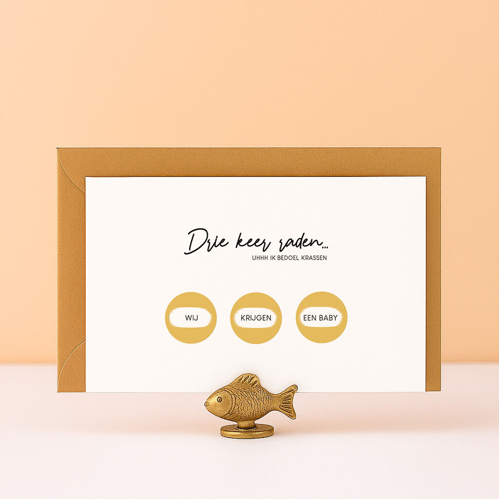 KR-19 Ideefabriek kraskaart drie keer raden zwanger wij krijgen een baby zwangerschapsaankondiging