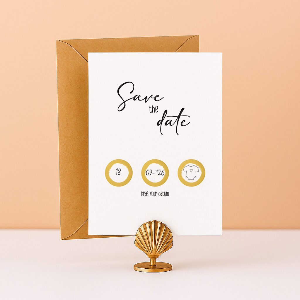 KR-20 Ideefabriek Save the date kraskaart uitgerekende datum zwangerschapsonthulling zwangerschapsaankondiging krassen