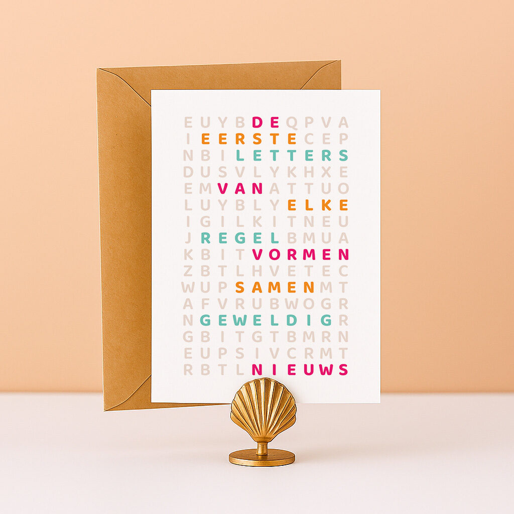 LK-5 Ideefabriek letterkaart eindelijk zwanger zwangerschapsaankondiging na lang proberen ivf kaart