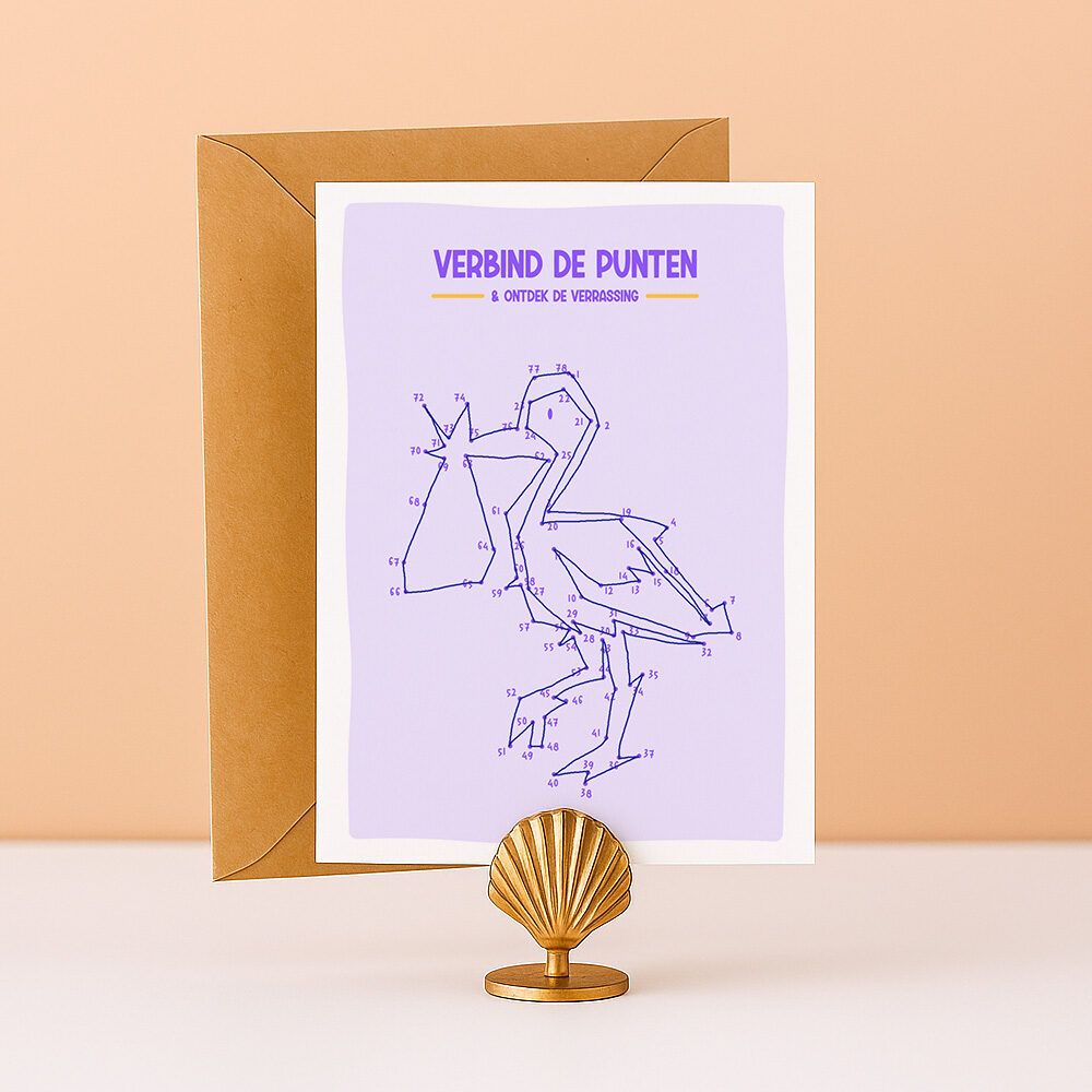 OK-17 Ideefabriek verbind de punten ooievaar zwangerschapsaankondiging unieke kaart zwanger