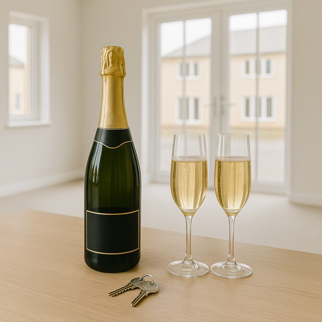 Ideefabriek stockfoto champagne huis sleutels betonparty housewarming