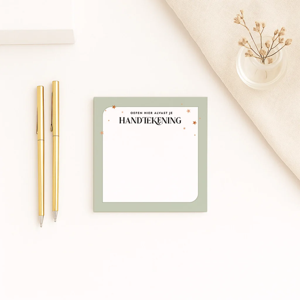 NB-2 Ideefabriek notitieblok getuige vragen handtekening oefenen bruiloft