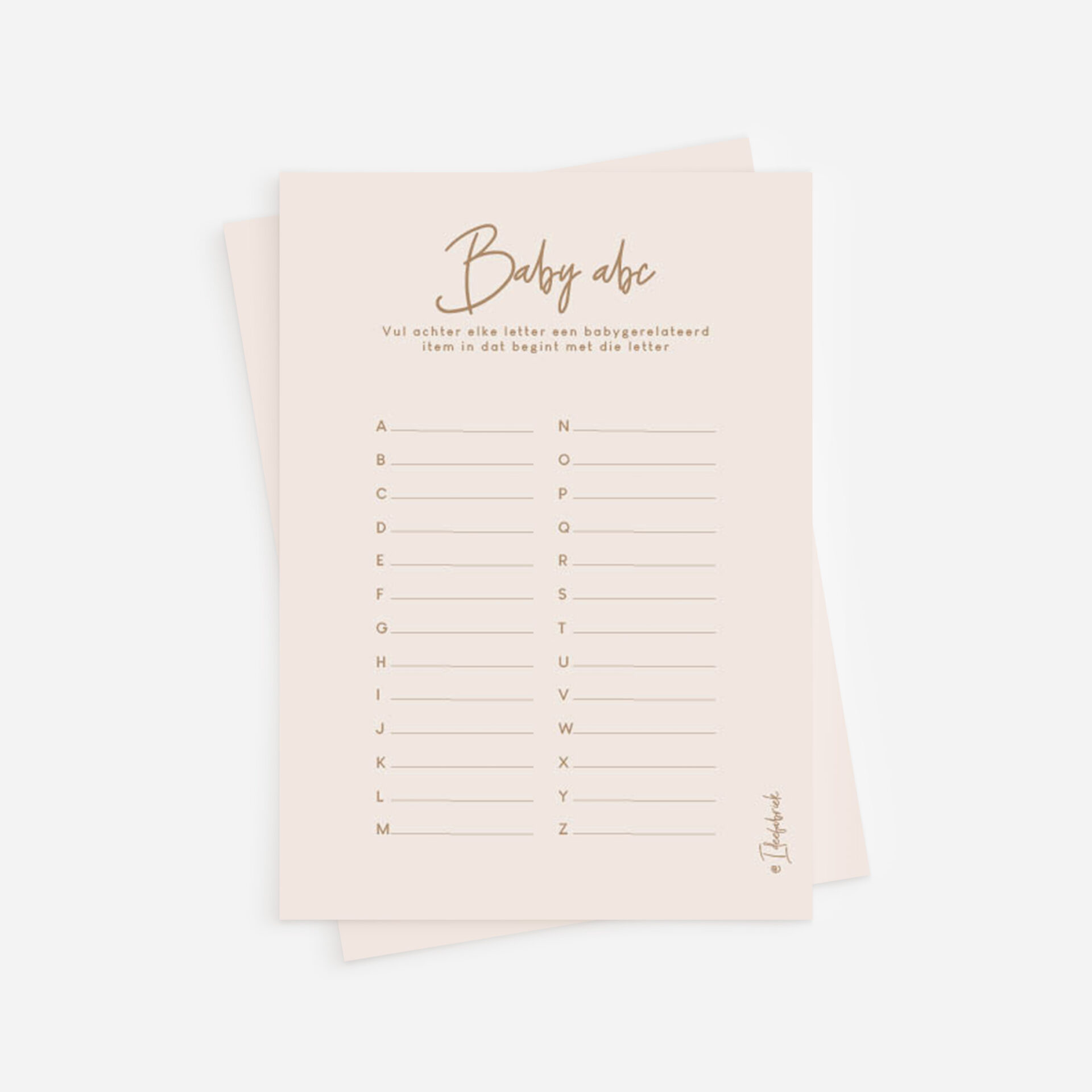 Printable Ideefabriek - Baby abc - babyshower babyshowerspelletje