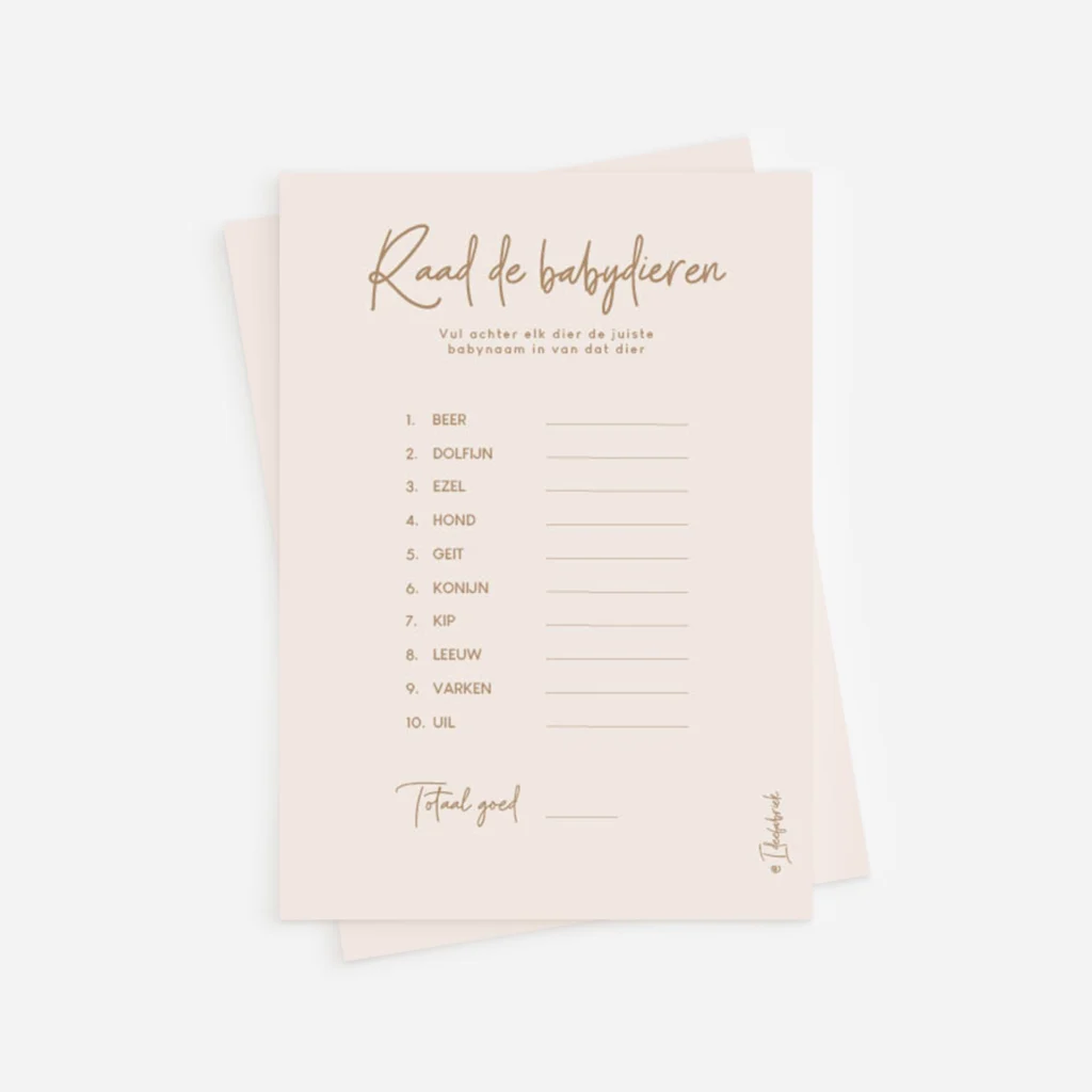 Printable Ideefabriek - Raad de babydieren - babyshower babyshowerspelletje