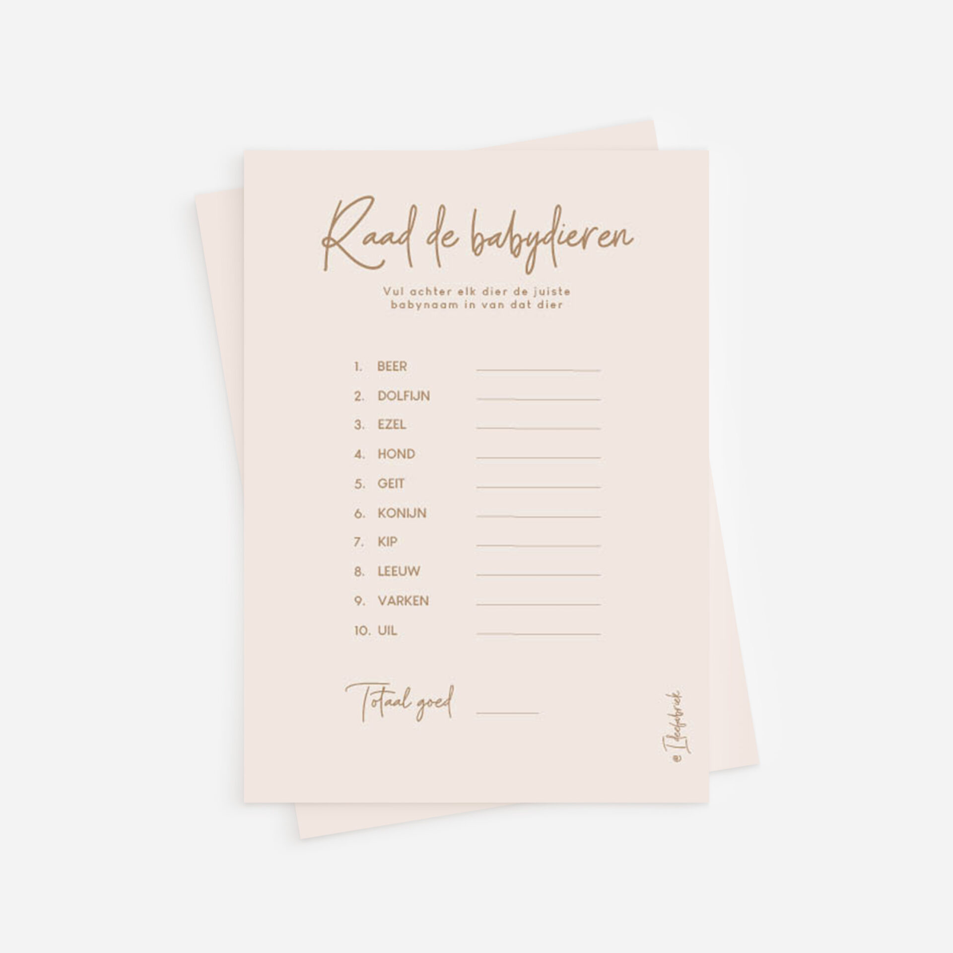 Printable Ideefabriek - Raad de babydieren - babyshower babyshowerspelletje