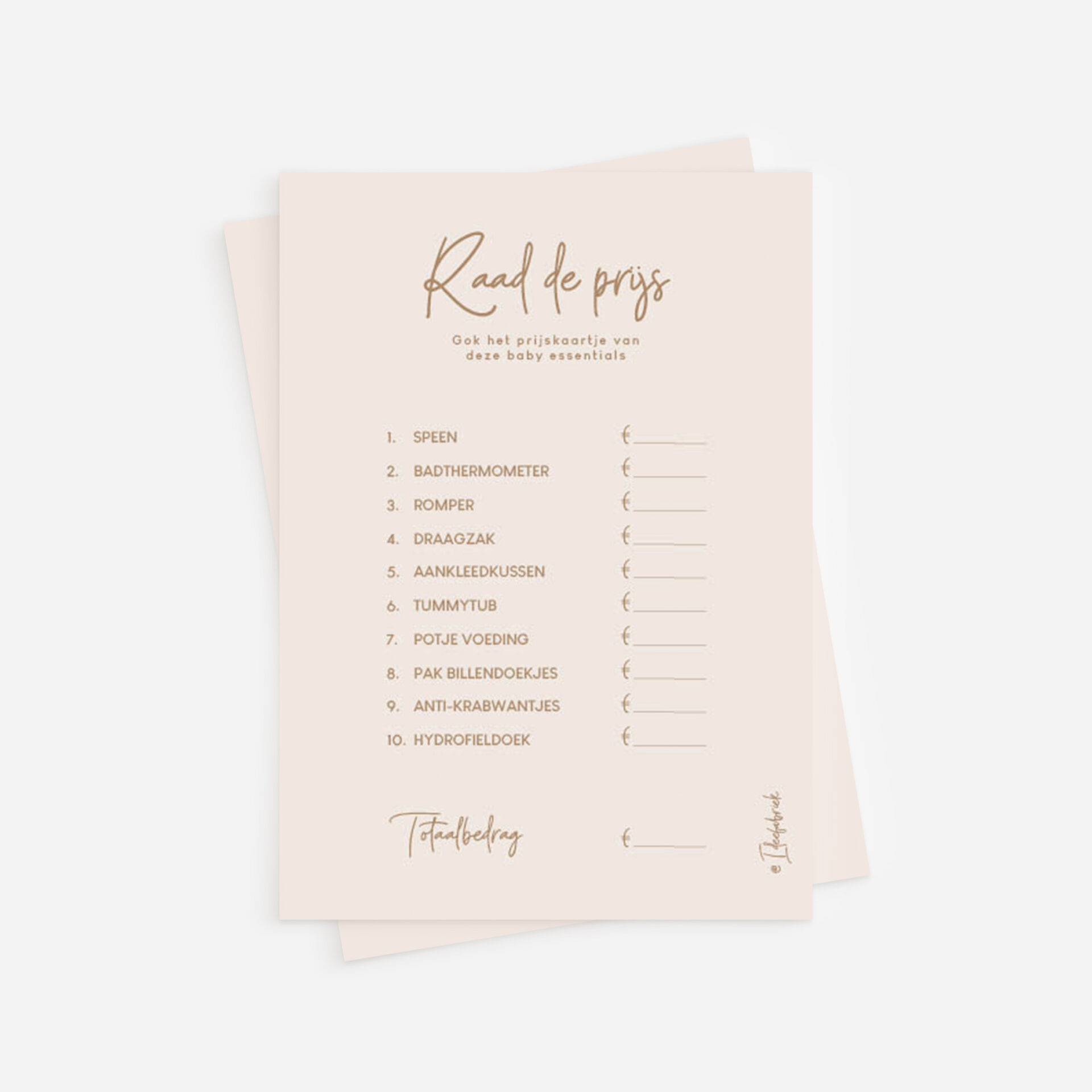 Printable Ideefabriek - Raad de prijs - Babyshower babyshowerspelletje