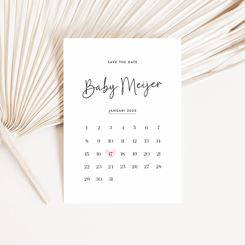 Uitgerekende datum - Printable A6 - Ideefabriek - Save the date - zwangerschapsaankondiging