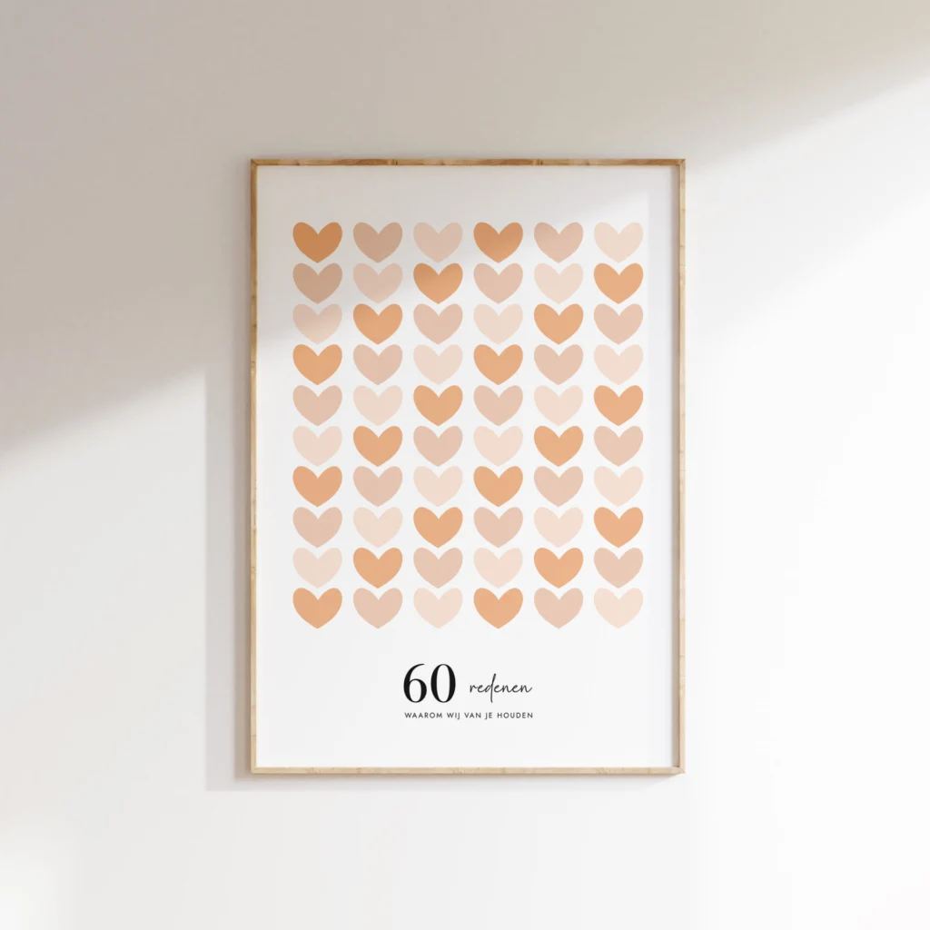 Invulposter - 60 redenen waarom we van je houden - Beige - Ideefabriek