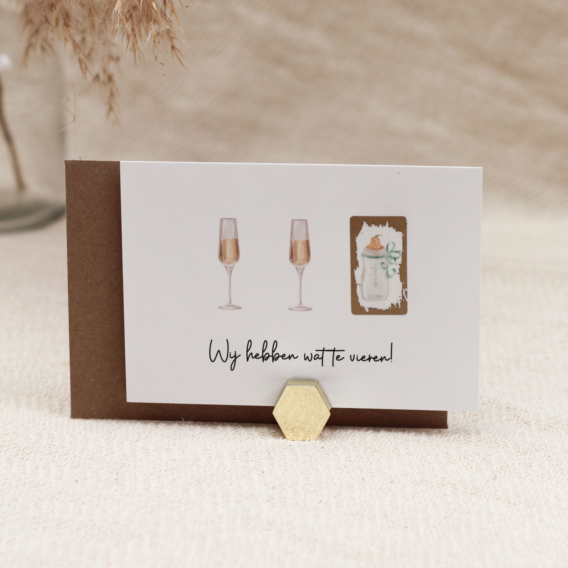 Kraskaart Ideefabriek zwanger zwangerschapsonthulling babyflesje baby