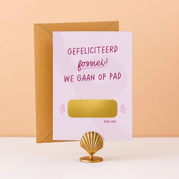 KR-27 Kraskaart fossiel we gaan op pad verjaardagskaart tegoedbon cadeaubon ervaring cadeau grappige kaart