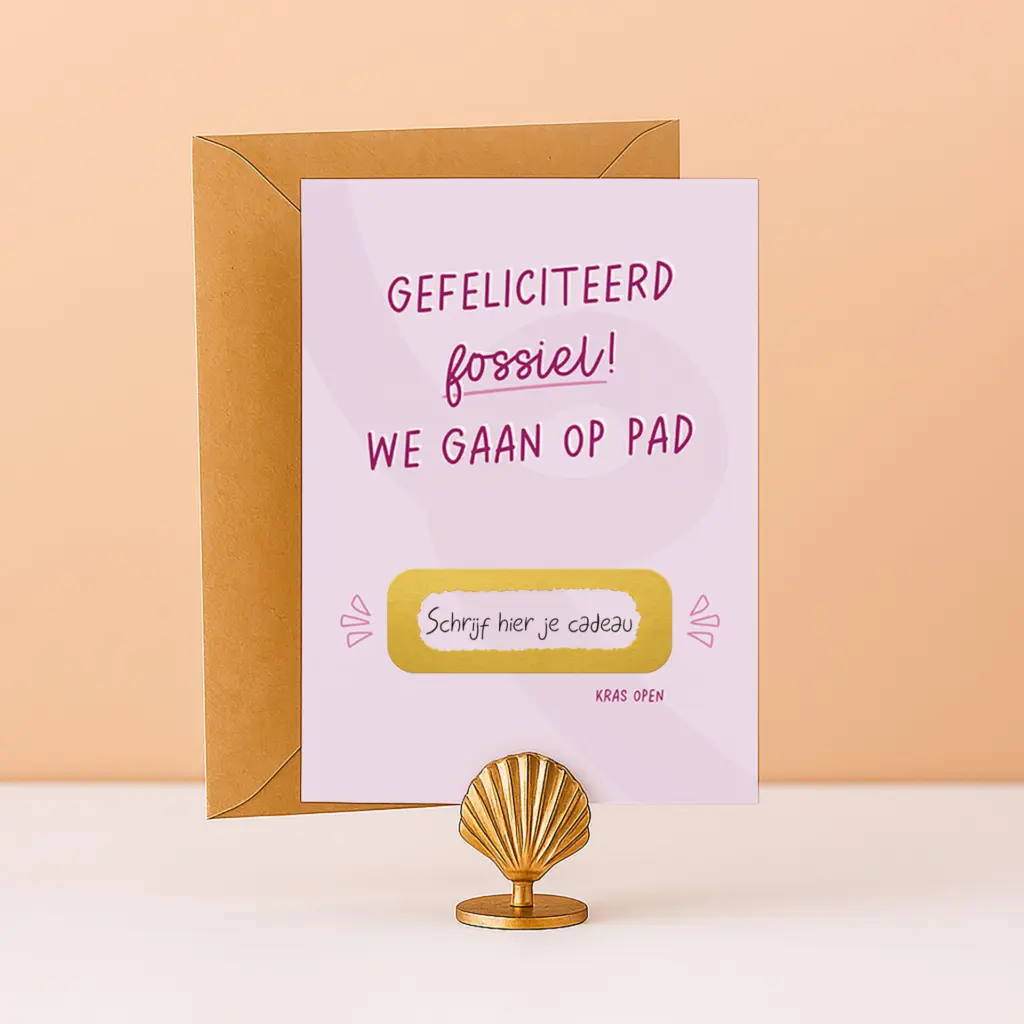 KR-27 Kraskaart fossiel we gaan op pad verjaardagskaart tegoedbon cadeaubon ervaring cadeau grappige kaart verrassing