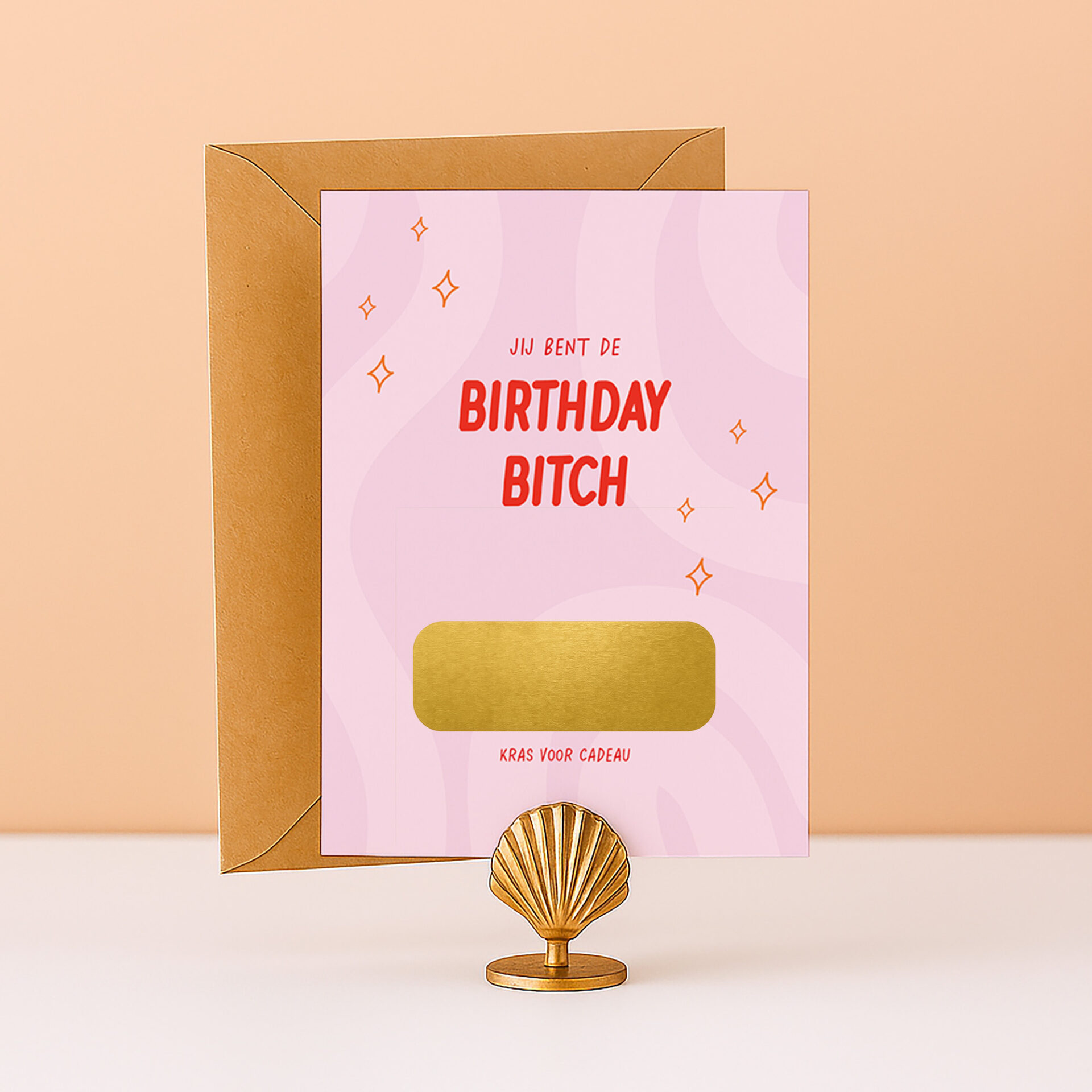 KR-31 Birthday bitch grappige kaart kraskaart cadeau cadeaubon tegoedbon zelf maken origineel ervaring cadeau