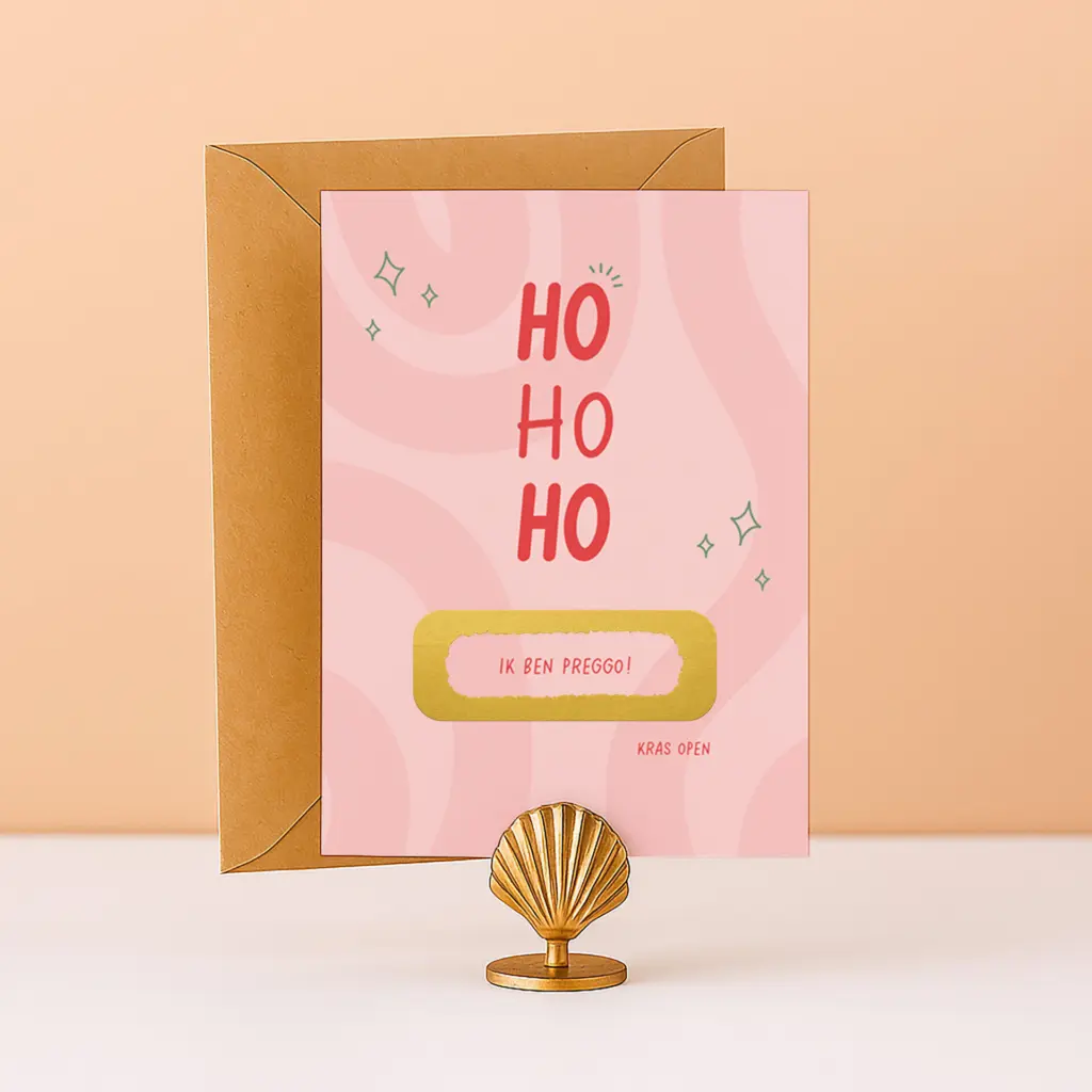 KR-40 Zwangerschapsaankondiging kerst baby aankondiging kraskaart ho ho ho ik ben preggo kerstmis zwanger baby ideefabriek kerstkaart grappig leuk origineel familie