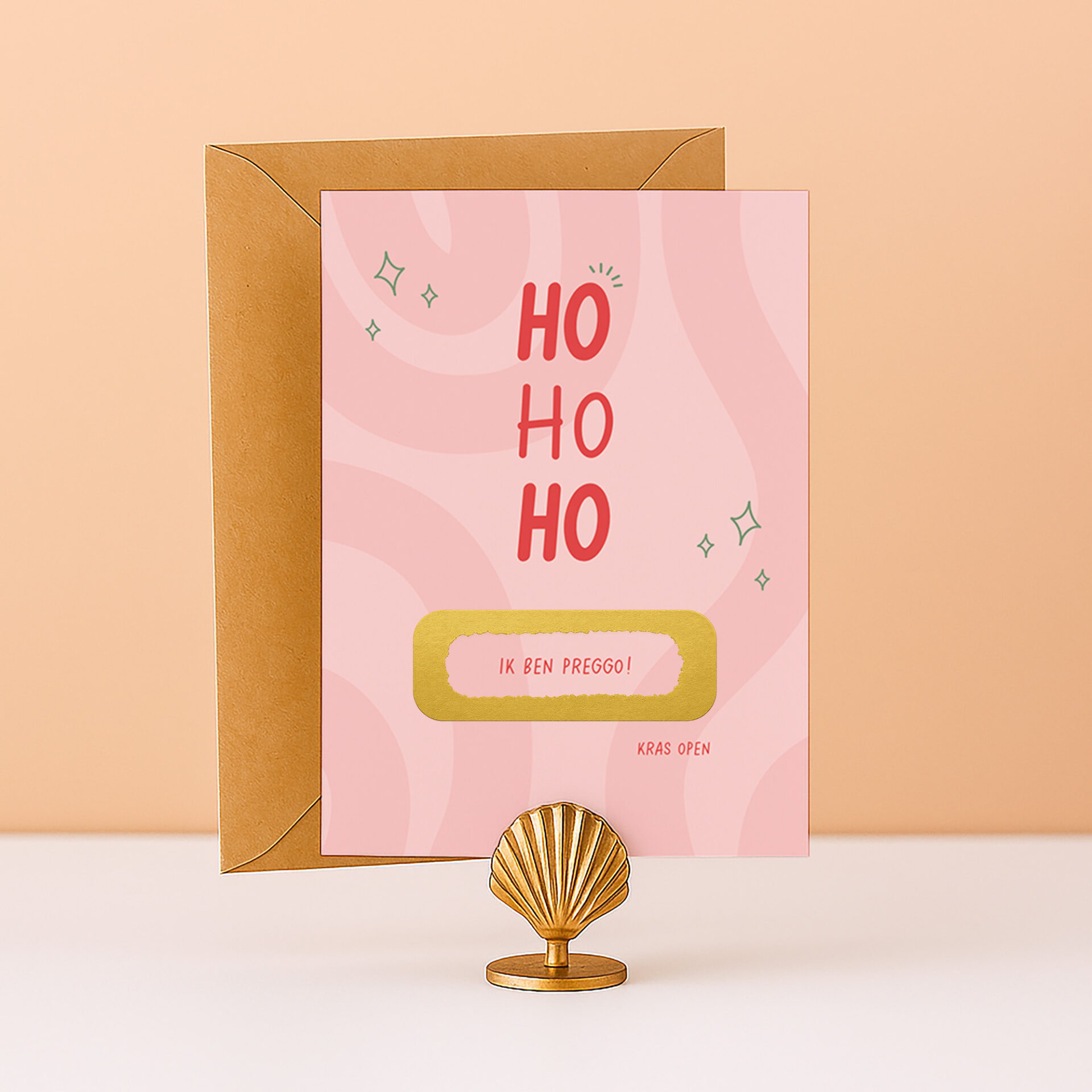 KR-40 Zwangerschapsaankondiging kerst baby aankondiging kraskaart ho ho ho ik ben preggo kerstmis zwanger baby ideefabriek kerstkaart grappig leuk origineel familie