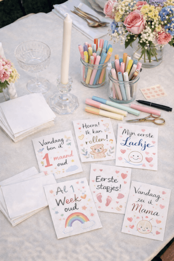 Ideefabriek babyshower activiteit inspiratie mijlpaalkaarten milestone kaarten baby