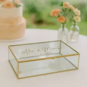 PERS-16-T Gastenboek enveloppendoos bruiloft ideefabriek gepersonaliseerd glazen box alternatief goud namen bedrukt