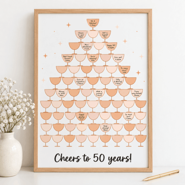 pers-25 Ideefabriek invulposter 50 jaar verjaardag huwelijksjubileum champagnetoren
